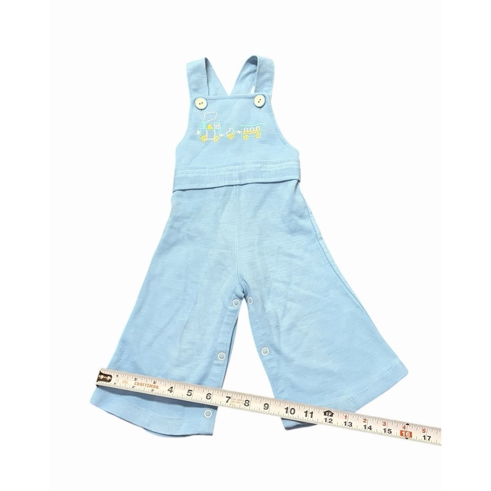 VTG Toddler Boys Overalls Blue Train Size 12 Months 70s - Picture 5 of 7